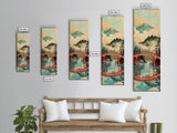 Stunning Mount Fuji With Red Bridge Reflection, Skinny Tall Framed Canvas Print, Feng Shui-Inspired Japanese Style Art For Wall Art