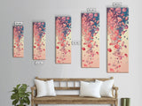 Cascading Pink Petals In Delicate Canvas, Tall Skinny Framed Wall Art For Feng Shui-Inspired Spaces, Japanese Style Art