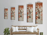 Majestic Hawk Perched Among Autumn Leaves, Framed Canvas Print In Skinny Tall Style, Japanese Style Art For Feng Shui Wall Art