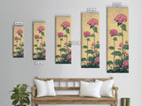 Pink Hydrangea Flowers In Bloom - Skinny Art Tall Art Framed Canvas Print Japanese Style Art Ukiyo-e Art