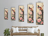 Majestic Pheasant Among Blossoms And Red Berries In Traditional Ukiyo-e Art Framed Canvas Print Japanese Style Skinny Art Tall Art