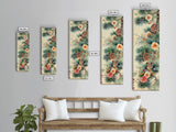 Pine Tree Branches With Blossoms And Pine Cones In Japanese Style Ukiyo-e Art Framed Canvas Print Skinny Art Tall Art