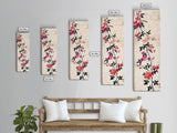 Pink Bougainvillea Vines On White Background Skinny Art Wood Block Print Japanese Style Art Framed Canvas Print Tall Art Ukiyo-e Art