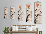 Crows On Bare Tree Branches Against Red Sun Skinny Art Wood Block Print Japanese Style Art Framed Canvas Print Tall Art Ukiyo-e Art
