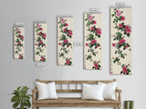 Pink Hibiscus Flowers On Branch Skinny Art Wood Block Print Japanese Style Art Framed Canvas Print Tall Art Ukiyo-e Art