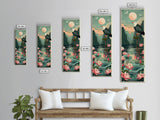 Majestic Eagle Over Lotus Pond Skinny Art Tall Art Japanese Ukiyo-e Inspired Nature Framed Canvas Print for Home and Office