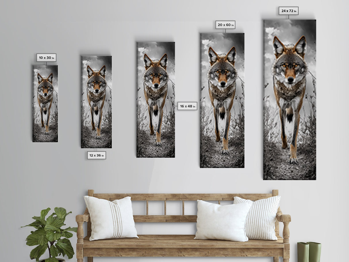 Intense Coyote Stare Framed Canvas Print | Wildlife Wall Art | Rustic Decor | Moody Art | Southwest Wall Art | Above Sofa Art | Gift Idea