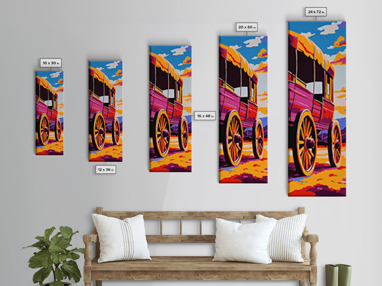 Vibrant Wagon Scene Canvas Print Southwest Wall Art Rustic Decor Living Room Art Western Landscape Painting Extra Wide Art