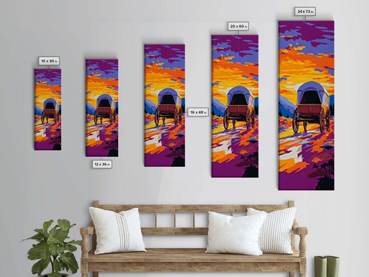 Sunset Wagon Landscape Framed Canvas Print, Rustic Wall Art, Moody Art, Southwest Wall Art, Above Couch Art, Tall Narrow Art
