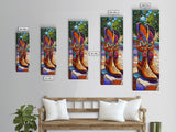 Western Cowboy Boots Art Framed Canvas Print, Rustic Wall Art, Coastal Cowgirl Wall Art, Moody Art, Whimsical Art, Gift Idea