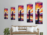 Bold Cowboy Sunset Canvas Print pink orange wall art southwest wall art extra wide art rustic decor farmhouse art tall narrow art