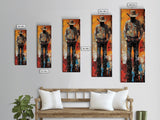 Lone Cowboy Sunset Framed Canvas Print southwest wall art extra wide art rustic wall art pink orange wall art bold decor cowboy art