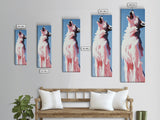 Majestic White Wolf Canvas Print moody art, minimalist art, vertical wall art, wabi sabi art, extra wide art, panoramic art, rustic wall art, wildlife painting, bedroom art, therapy art