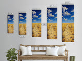Golden Prairie Trail Framed Canvas Print rustic wall art, southwest wall art, landscape painting, farmhouse art, extra wide art, panoramic painting, above sofa art, wabi sabi art, Joshua tree art