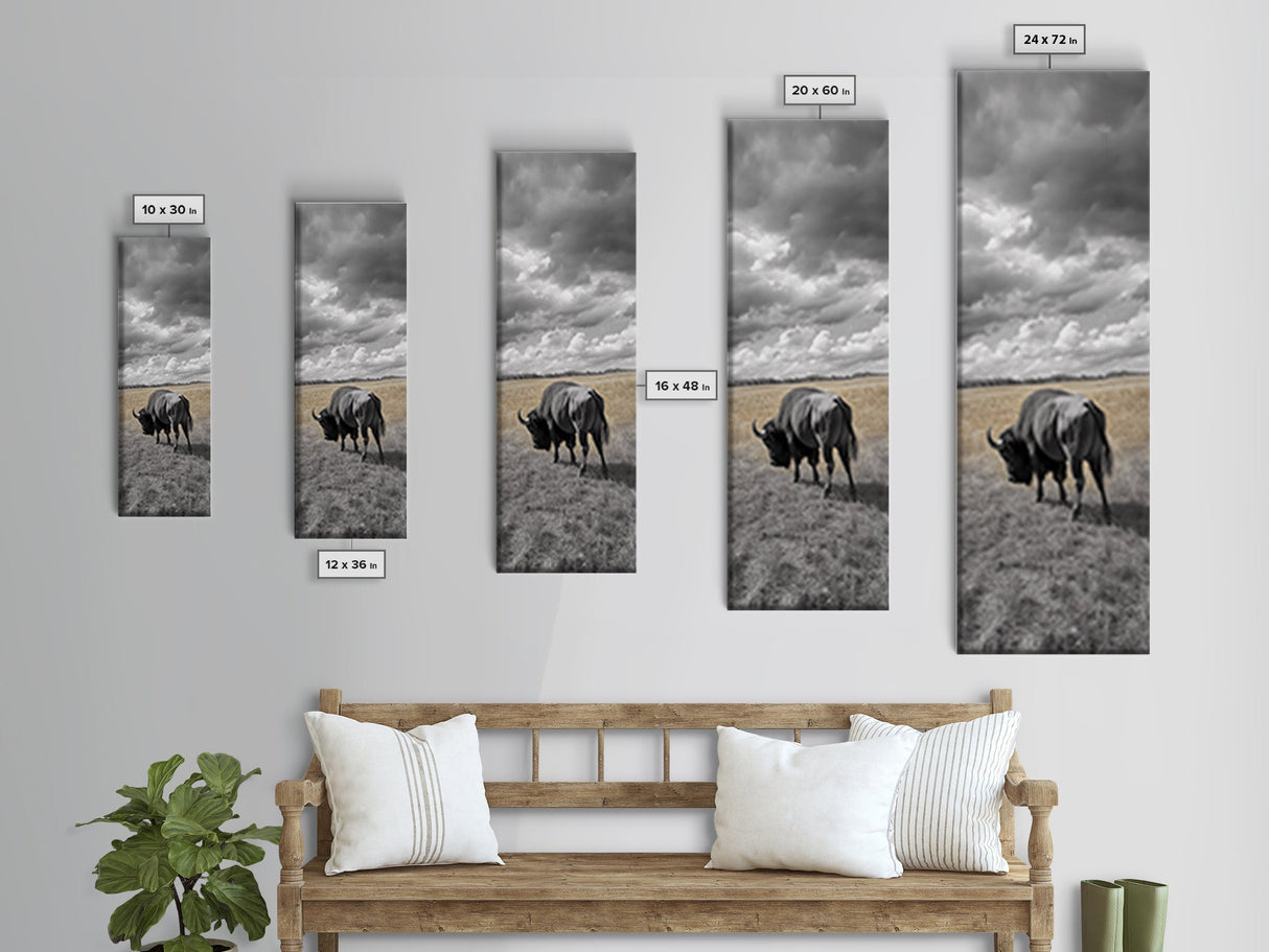 Lone Bison in Field Framed Canvas Print | Rustic Wall Art | Moody Art | Wildlife Painting | Farmhouse Decor | Southwest Wall Art | Gift Idea