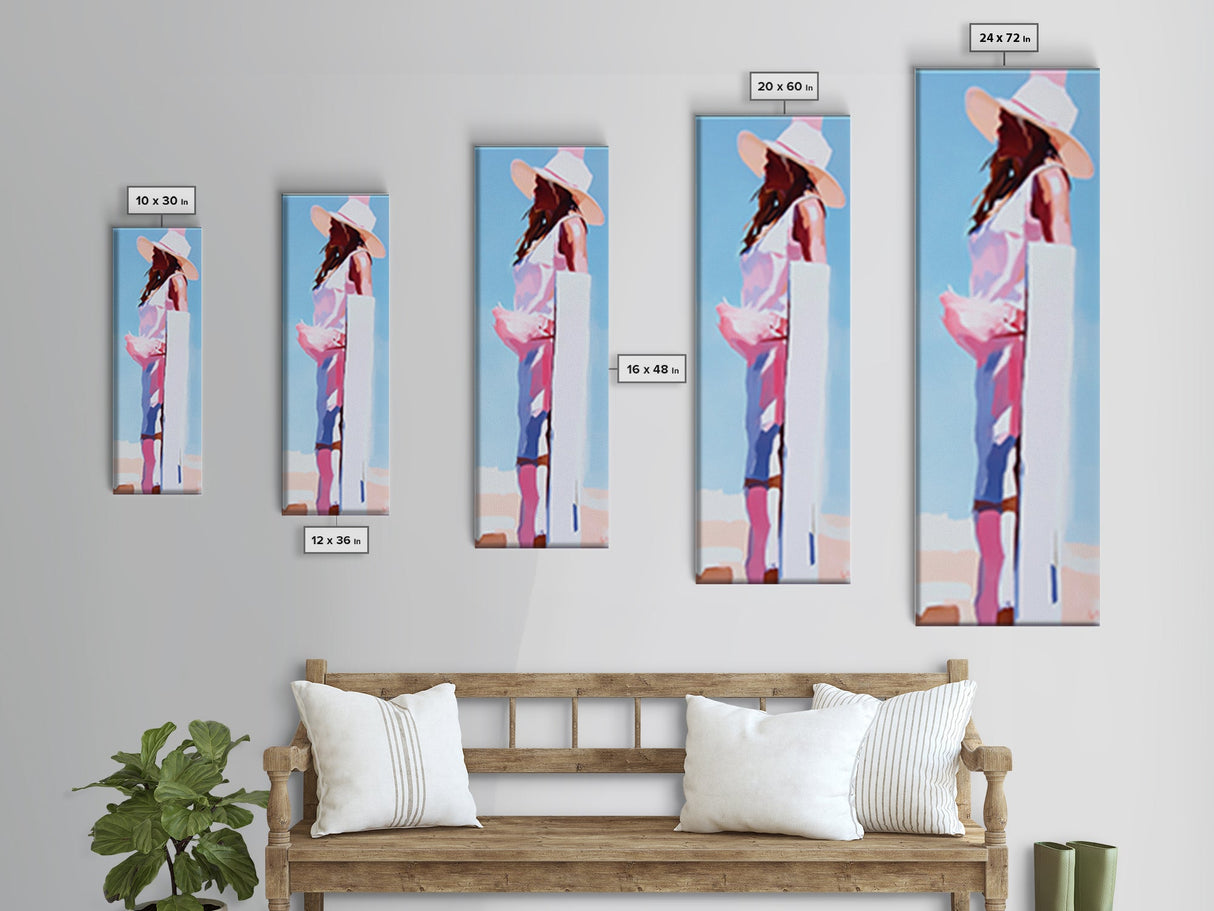 Western Cowgirl Painting Canvas Print, Black Cowgirl Painting, Coastal Cowgirl Wall Art, Tall Narrow Art, Light Pink Wall Art, Moody Art, Minimalist Art, Rustic Art, Vertical Wall Art, Farmhouse Art, Pink Orange Wall Art, Gift Idea
