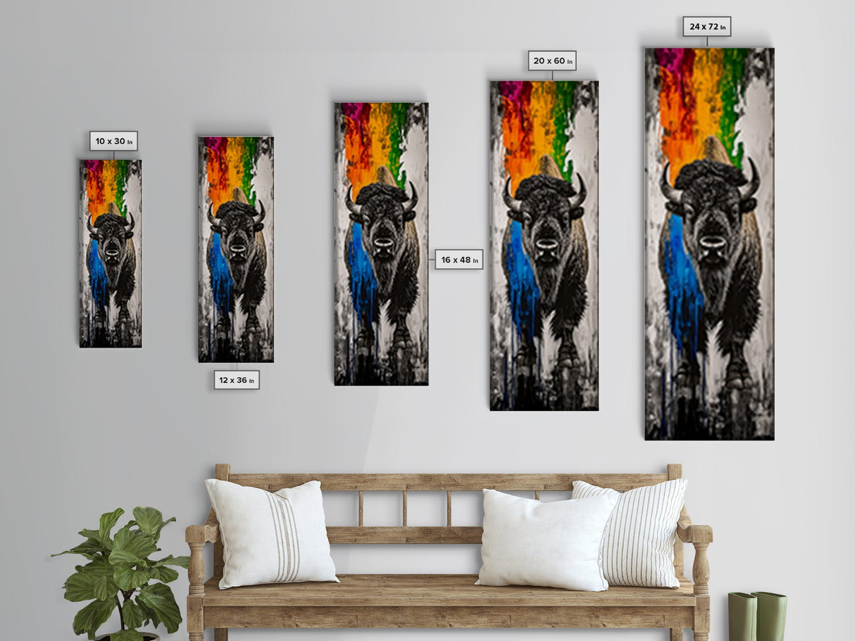 Colorful Bison Canvas Print Pink Orange Wall Art Southwest Wall Art Boho Art Tall Narrow Art Living Room Art Above Couch Art