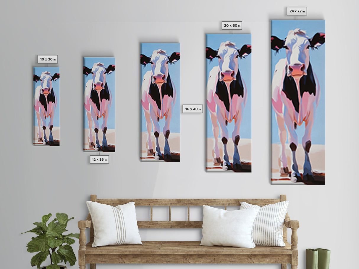 Black and White Cow Portrait Framed Canvas Print farmhouse art, rustic decor, barn landscape oil painting, living room art, boho art