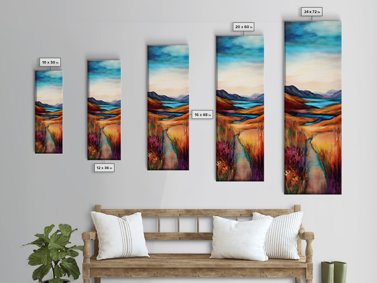 Rolling Hills Landscape Framed Canvas Print mountain painting, Ireland painting, landscape painting, lake Tahoe art, rustic wall art