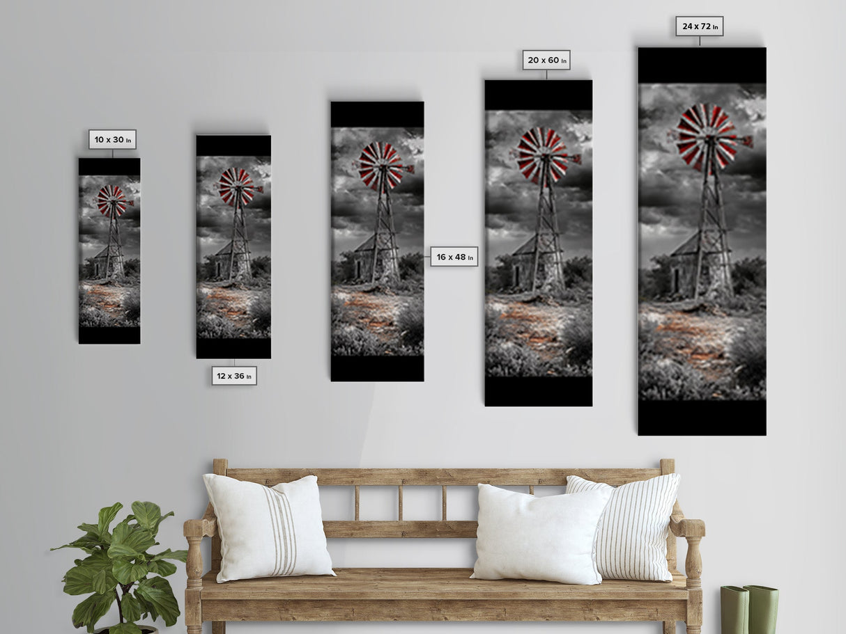 Western Windmill Art, Canvas Print, rustic décor, windmill wall art, farmhouse art, extra wide art, Joshua tree art, southwest wall art