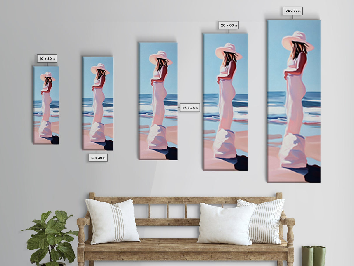 Woman in White Dress Canvas Print, Coastal Cowgirl Wall Art, Minimalist Art, Boho Art, Bedroom Art, Guest Room Art, Nautical Decor