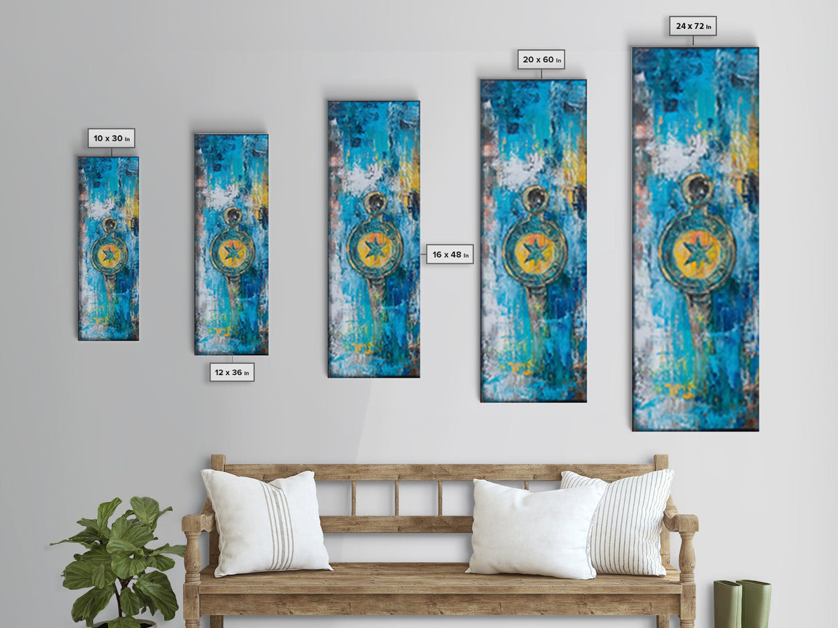 Compass Wall Art Framed Canvas Print, Nautical Wall Art, Blue and Green Wall Art, Coastal Decor, Rustic Art, Extra Wide Art, Farmhouse Art