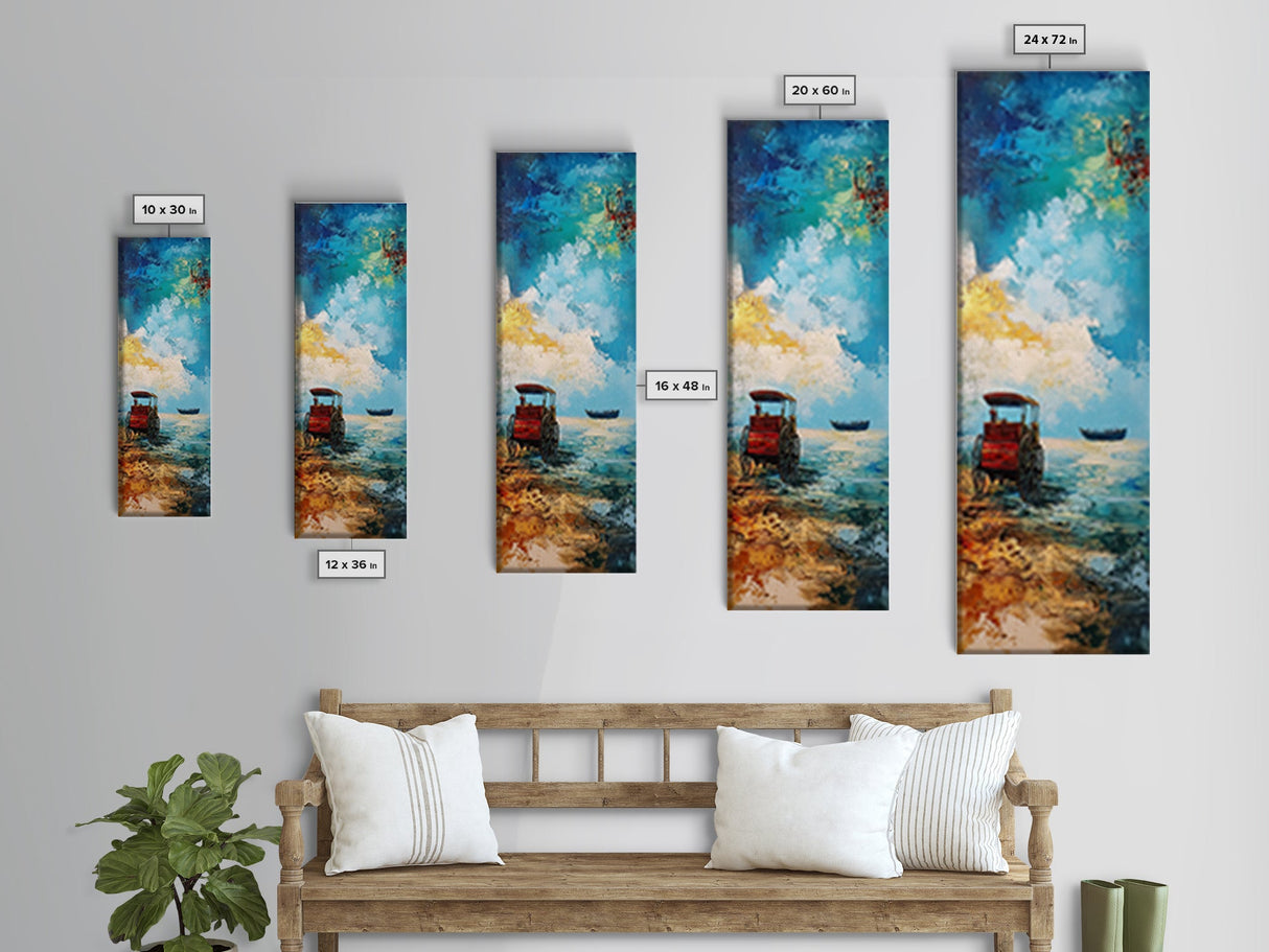 Seaside Wagon Oil Painting Framed Canvas Print, Coastal Landscape Art, Nautical Decor, Marsh Painting, Farmhouse Art, Above Couch Art