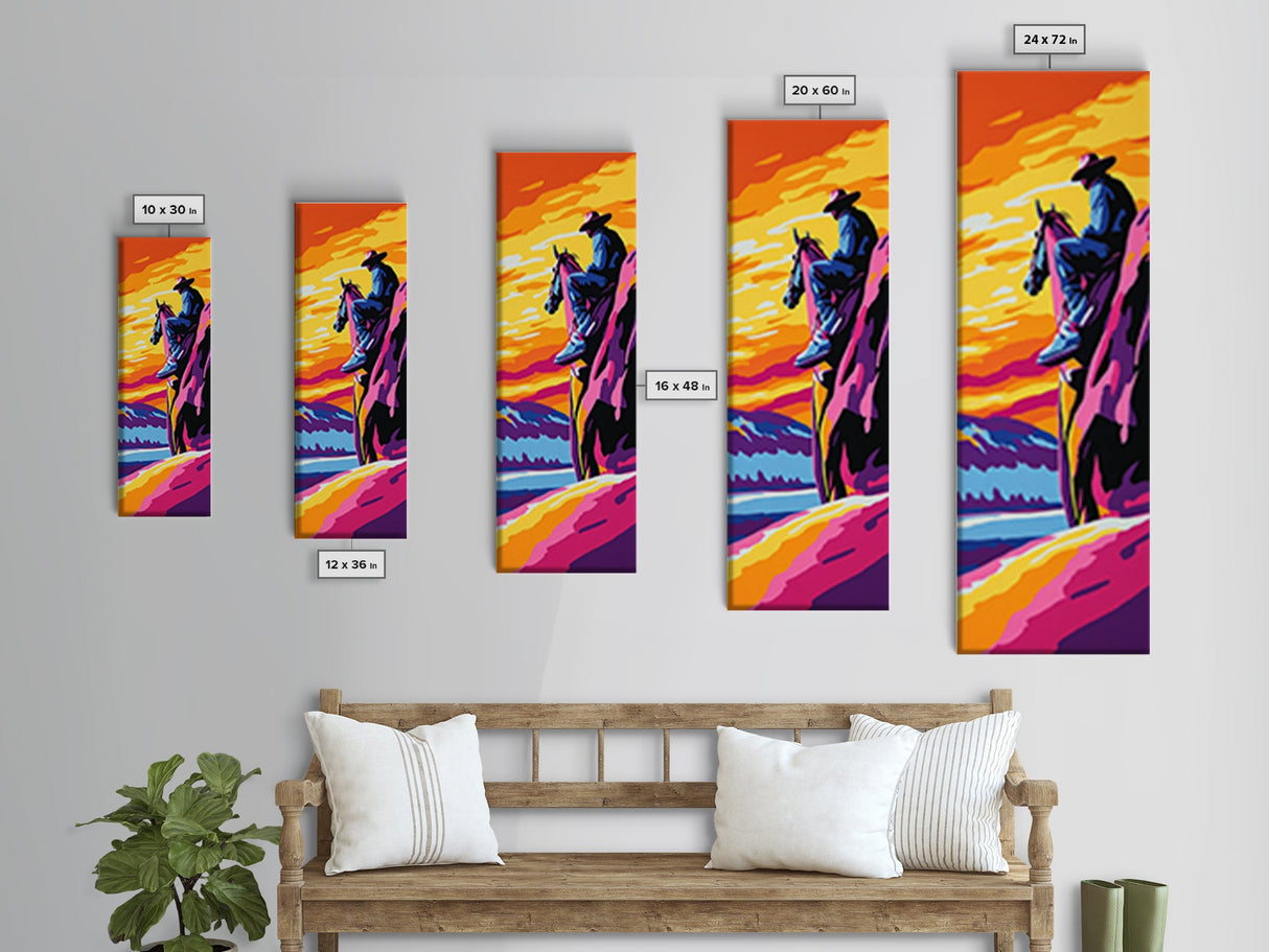 Western Cowboy Art Canvas Print, Pink Orange Wall Art, Southwest Wall Art, Chicano Art, Moody Art, Rustic Decor, Boho Art, Above Couch Art