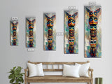 Totem Pole Framed Canvas Print tribal art rustic decor abstract painting blue and green wall art moody art tall narrow art unique wall art