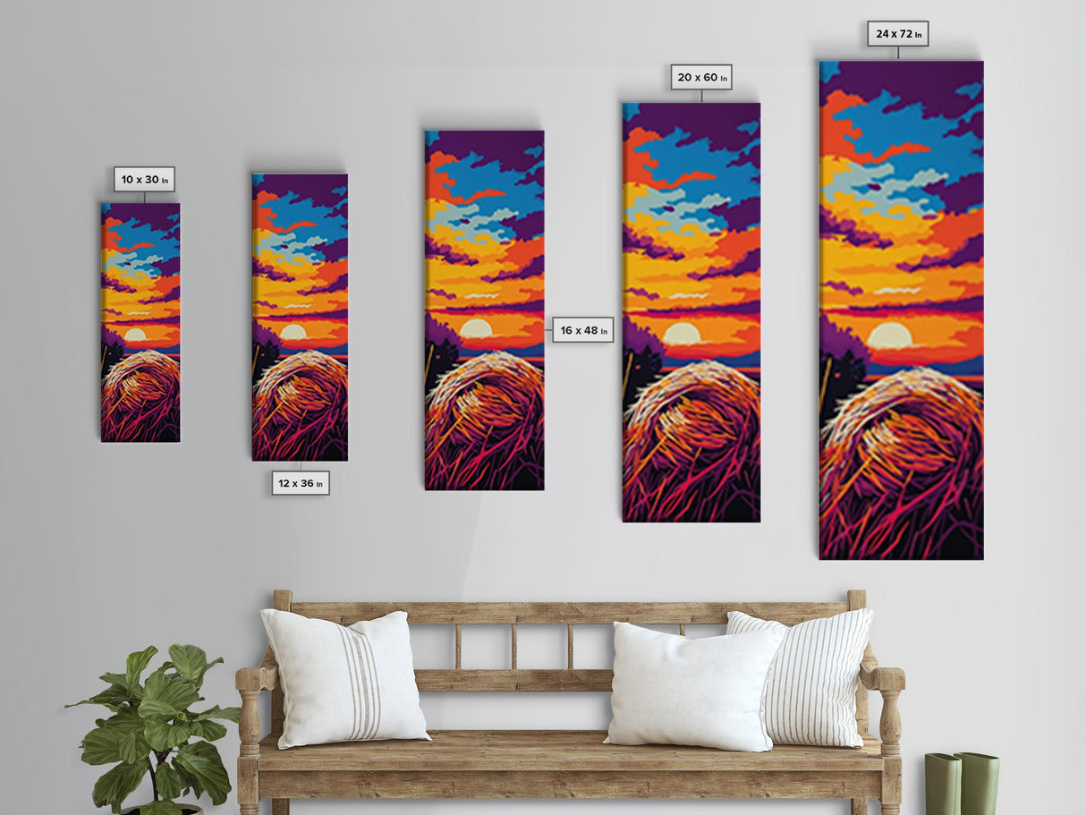 Sunset Hay Bale Framed Canvas Print pink orange wall art rustic decor countryside art barn landscape oil painting warm wall art fall decor