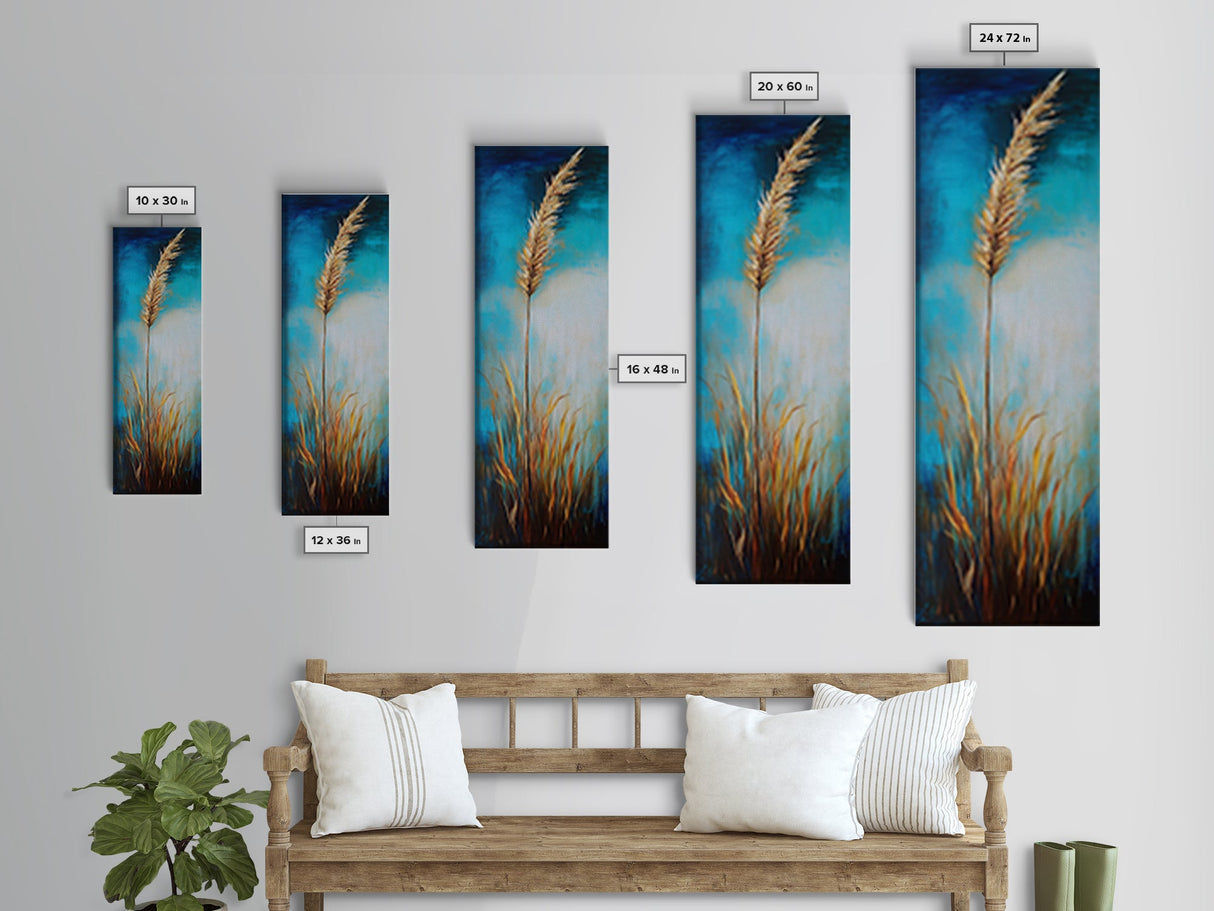 Golden Wheat Field Canvas Print Rustic Wall Art Vertical Landscape Painting Wabi Sabi Art Minimalist Art Tall Narrow Art