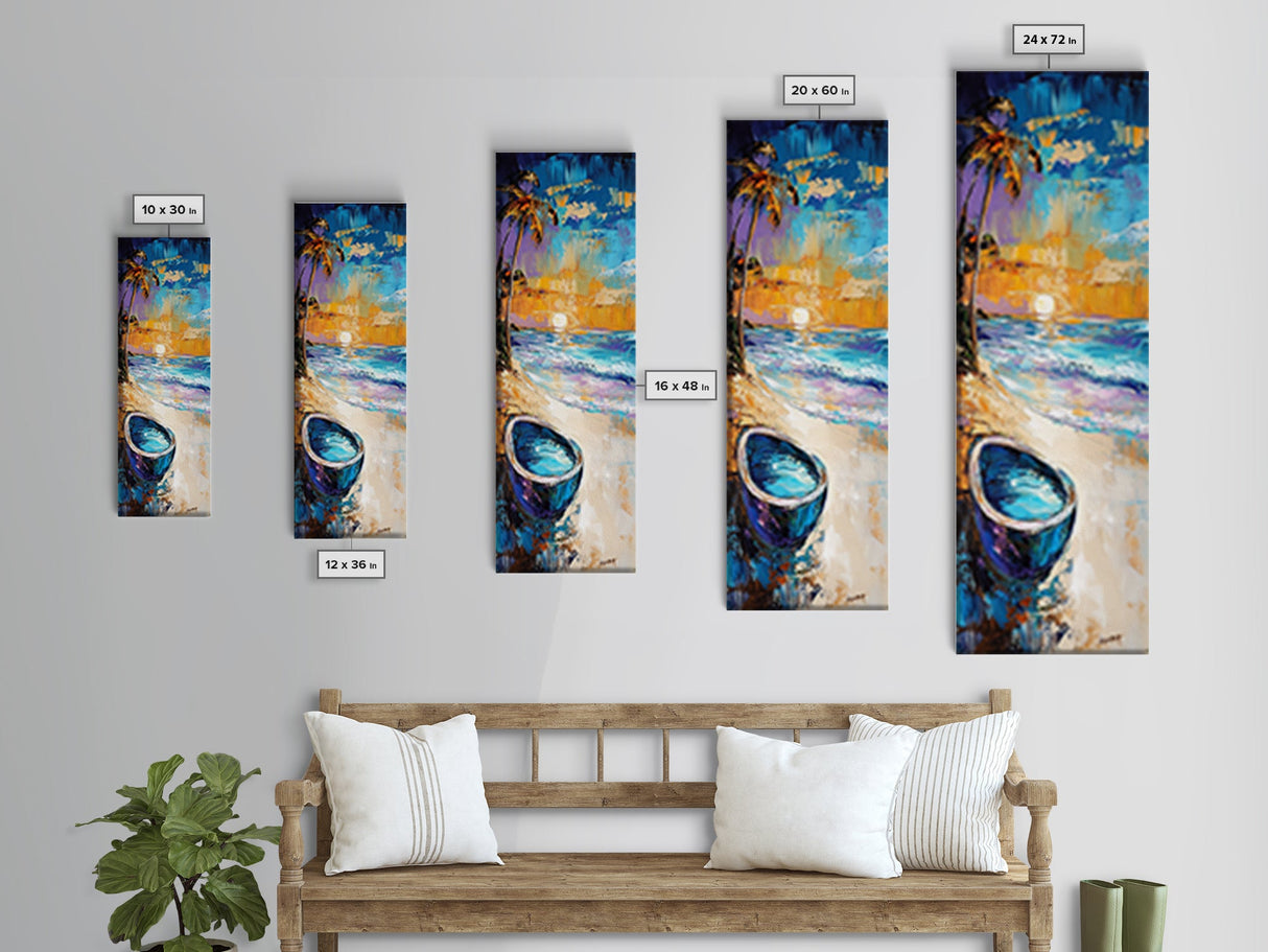 Tropical Beach Sunset Framed Canvas Print Coastal Wall Art Nautical Painting Seascape Art Palm Tree Painting Coastal Decor