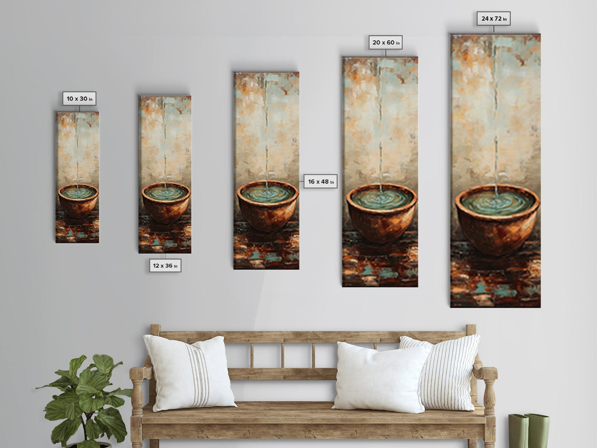 Rustic Water Fountain Zen Wall Art Framed Canvas Print Wabi Sabi Art Minimalist Art Above Bed Wall Art Farmhouse Art