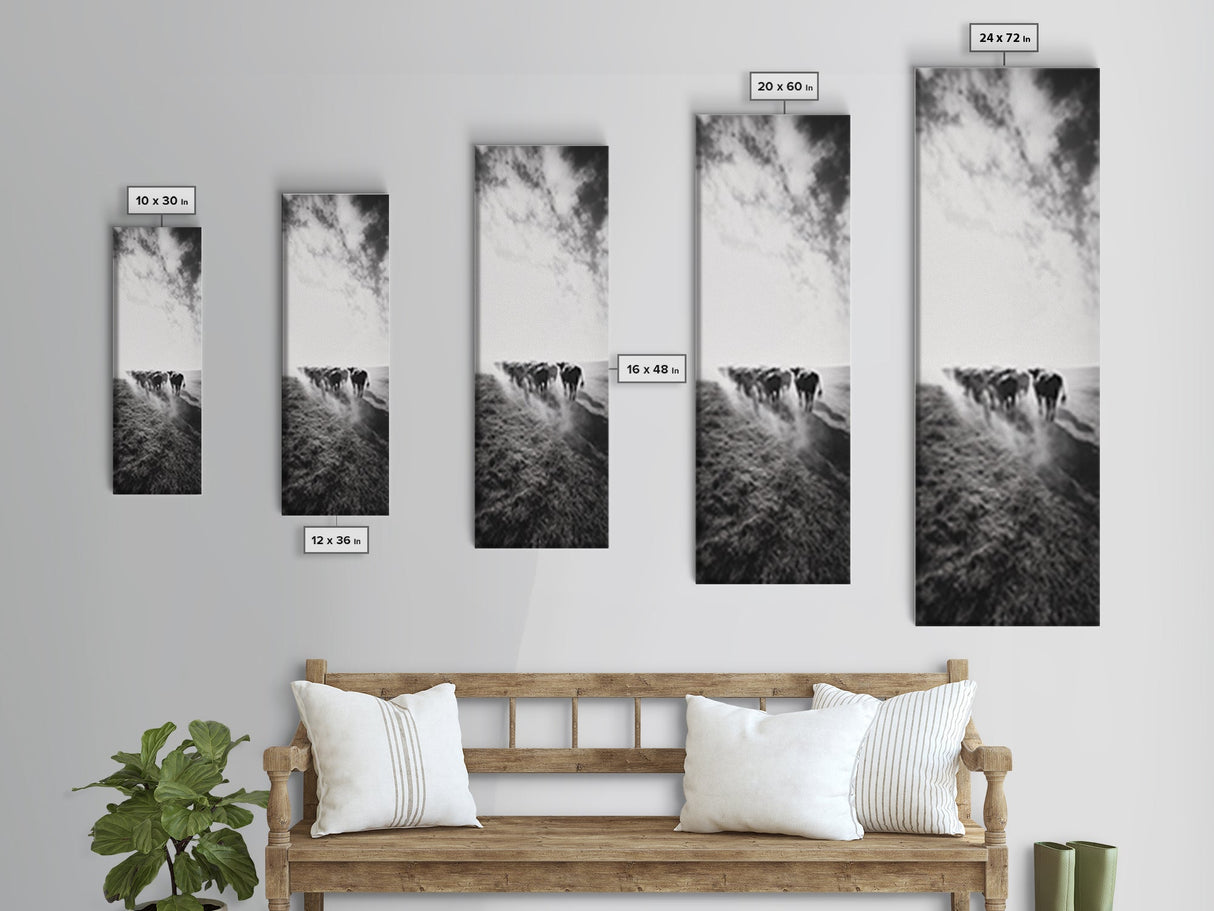 Dusty Cattle Drive, Western Landscape, Framed Canvas Print, Rustic Wall Art, Moody Art, Extra Wide Art, Southwest Wall Art