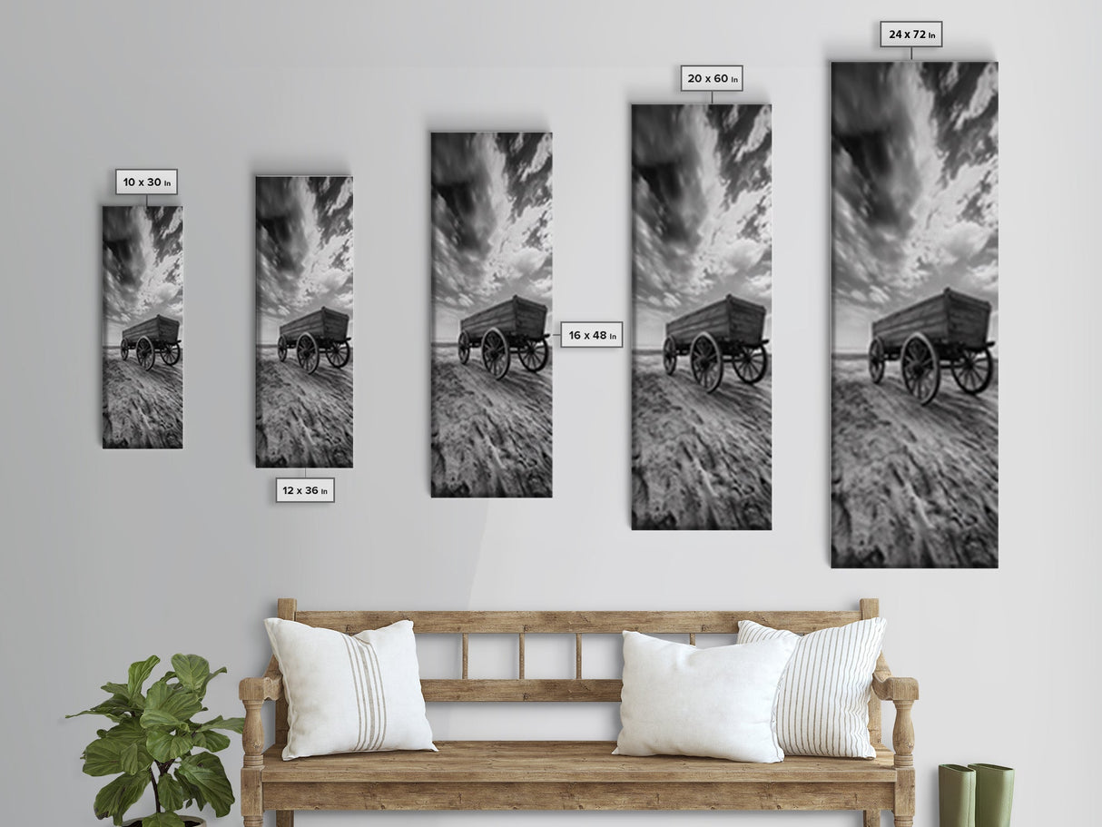 Old Wooden Wagon, Rustic Landscape, Framed Canvas Print, Western Décor, Farmhouse Wall Art, Minimalist Art, Extra Wide Art