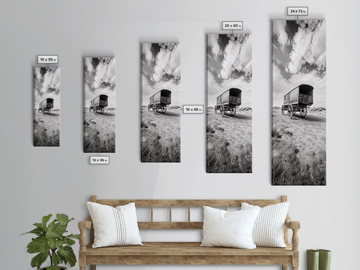 Pioneer Covered Wagon, Rustic Wall Art, Framed Canvas Print, Farmhouse Art, Western Décor, Minimalist Art, Extra Wide Art