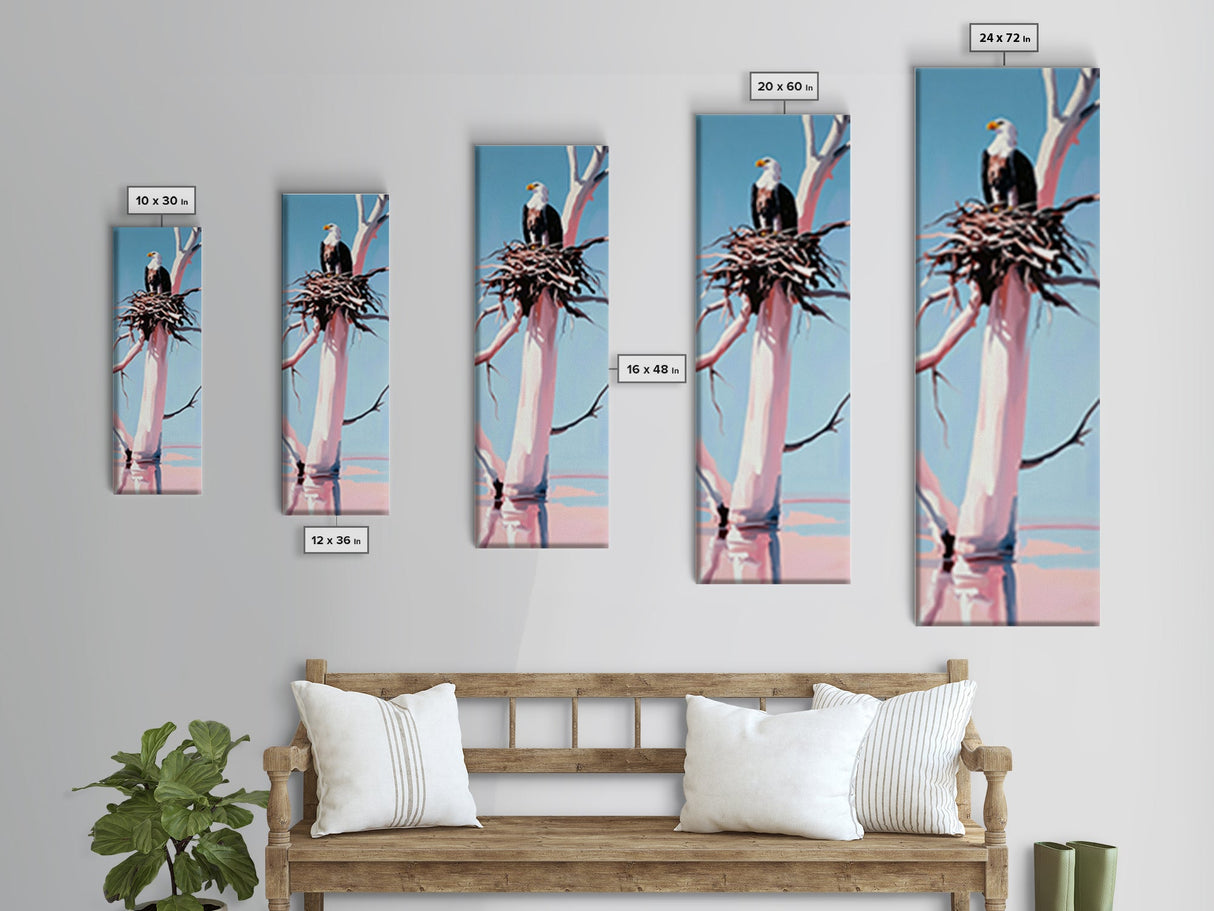 Majestic Eagle Nest, Framed Canvas Print, wildlife art, bird art, rustic wall art, pine tree art, tall narrow art, farmhouse décor, gift idea