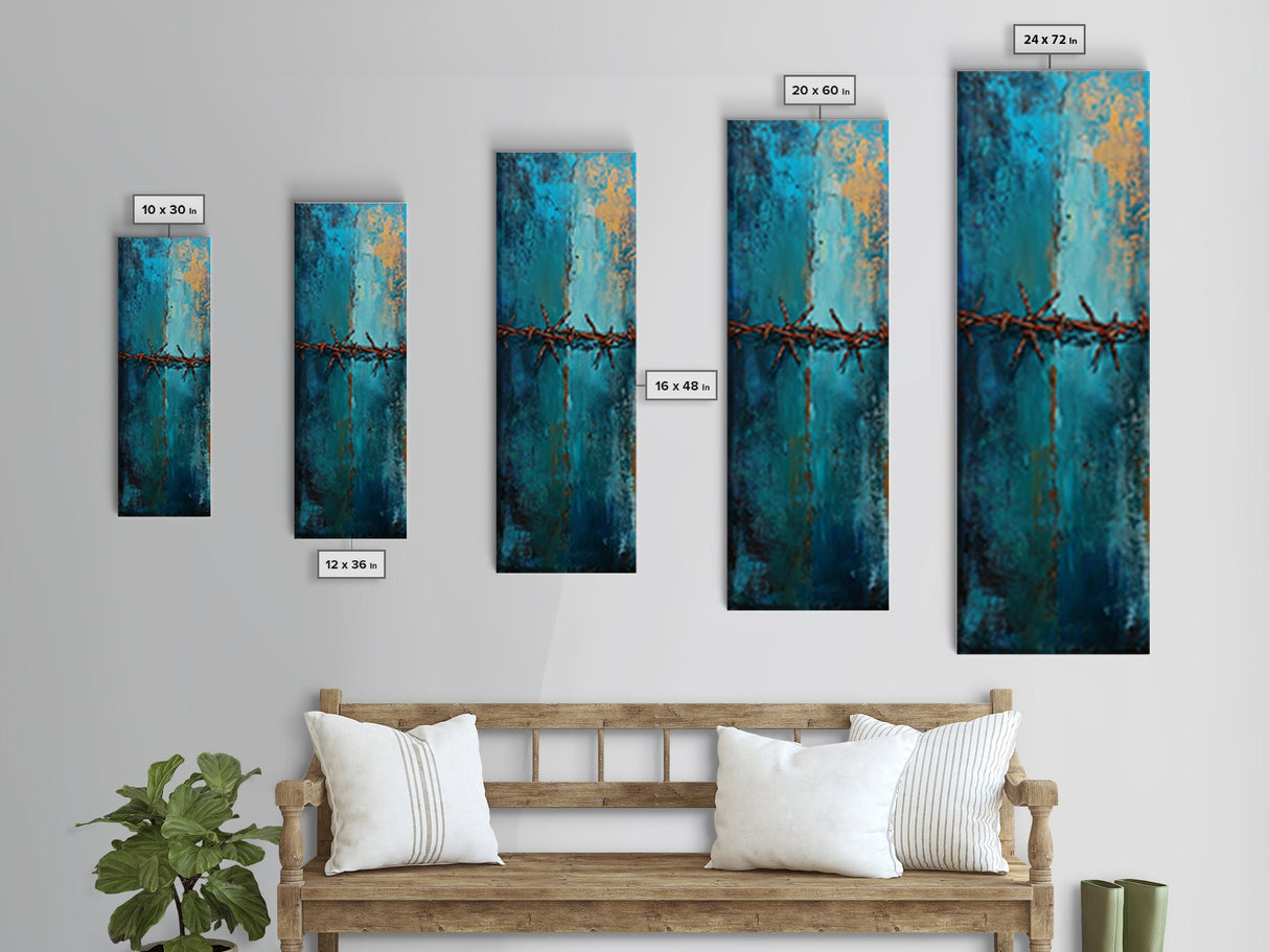 Barbed Wire Abstract Framed Canvas Print, rustic wall art, southwest wall art, geometric wall art, teal wall art, farmhouse décor, gift idea