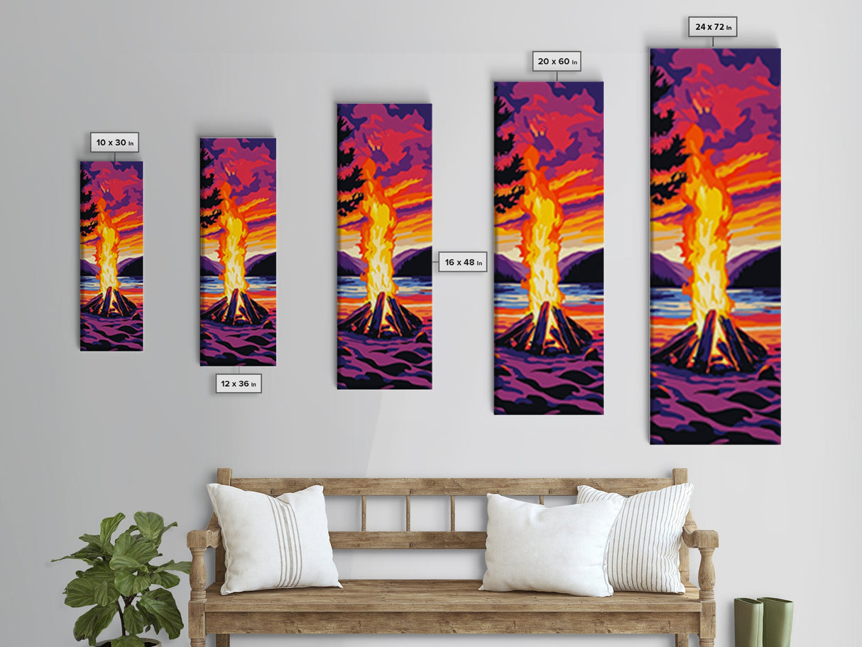Sunset Campfire Canvas Print, landscape painting, moody art, southwest wall art, mountain painting, coastal décor, rustic décor, gift idea him