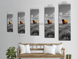 Nostalgic Wagon Trail Framed Canvas Print | Western Decor | Rustic Wall Art | Moody Landscape Art | Farmhouse Painting | Gift Idea | Panoramic Art