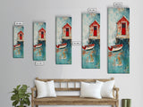 Red Boathouse Coastal Scene Framed Canvas Print | Nautical Decor | Seascape Painting | Rustic Wall Art | Coastal Painting