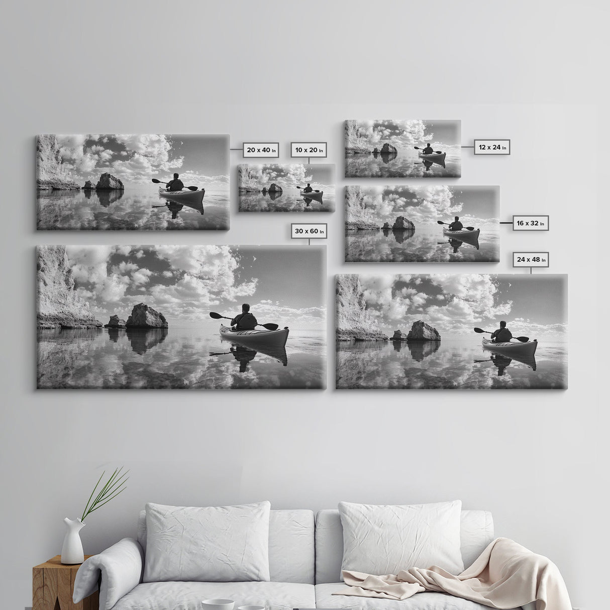 Kayak, Coastal Landscape Art, Nautical Painting, Extra Wide Art, Adventure Art, Seascape Painting, Panoramic Art, Canvas Print