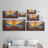 Campfire by Lake, bonfire painting, rustic wall art, mountain painting, framed canvas print, above sofa art, cozy night decor