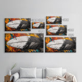 Feather Painting, whimsical art, black and white painting, abstract painting, moody art, colorful background, modern decor, Framed Canvas Print