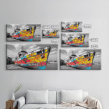 Colorful Rusted Ship Canvas Print | Nautical Wall Art | Coastal Painting | Moody Art | Extra Wide Art | Above Sofa Art | Wabi Sabi Art