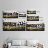 Longhorn Cattle, rustic wall art, farmhouse art, black cowgirl painting, extra wide art, framed canvas print, panoramic painting