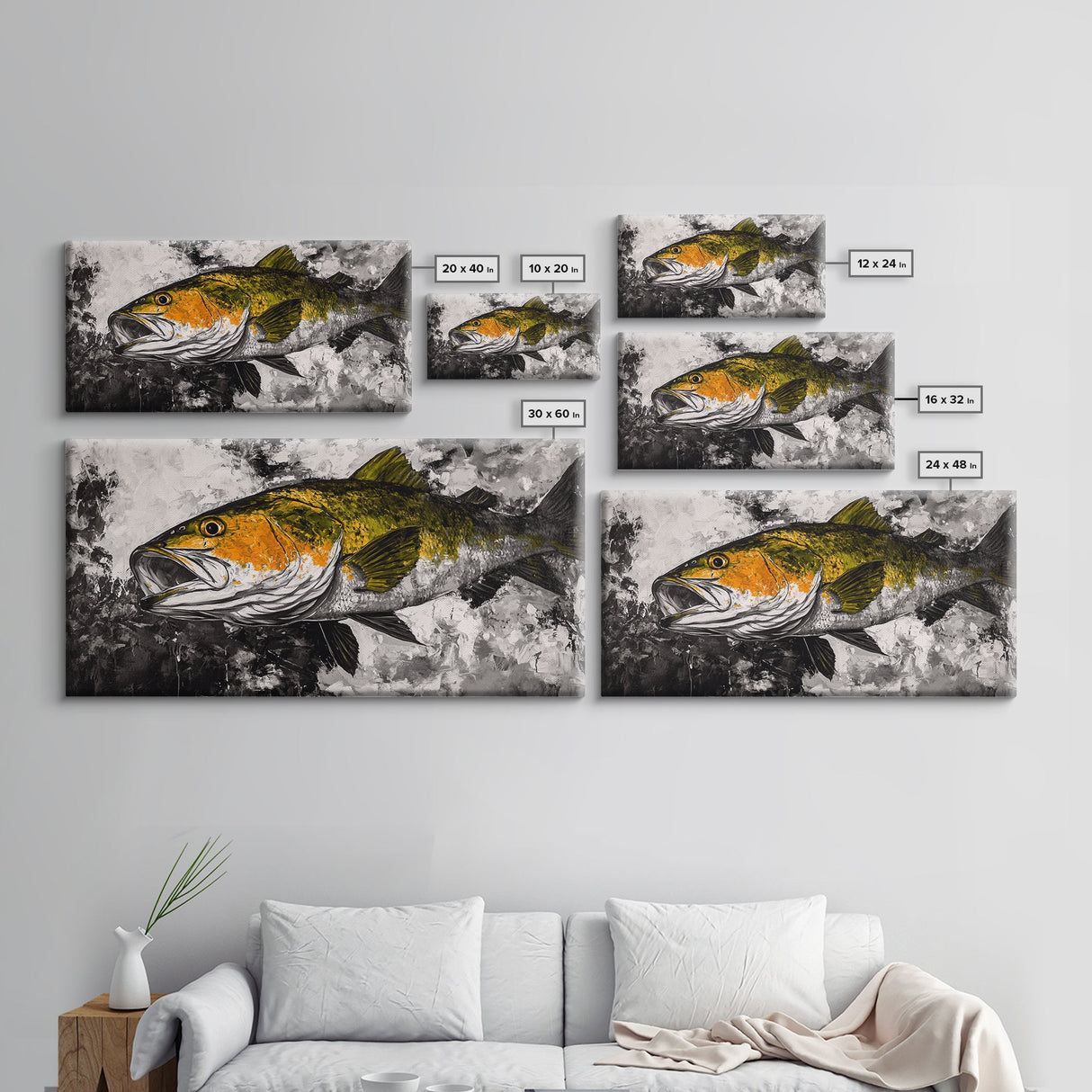 Trout Fish Art, Rustic Fishing Wall Art, Wildlife Painting, Extra Wide Art, Nature Lover Gift, Framed Canvas Print, Cabin Wall Decor