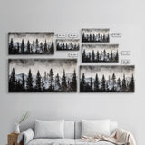 Pine Tree Forest, Moody Landscape Painting, Black and White Wall Art, Nature Wall Art, Extra Wide Art, Framed Canvas Print, Rustic Decor