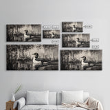 Loon Bird Art, Black and White Painting, Wildlife Wall Art, Rustic Decor, Framed Canvas Print, Lake House Art, Nature Lover Gift