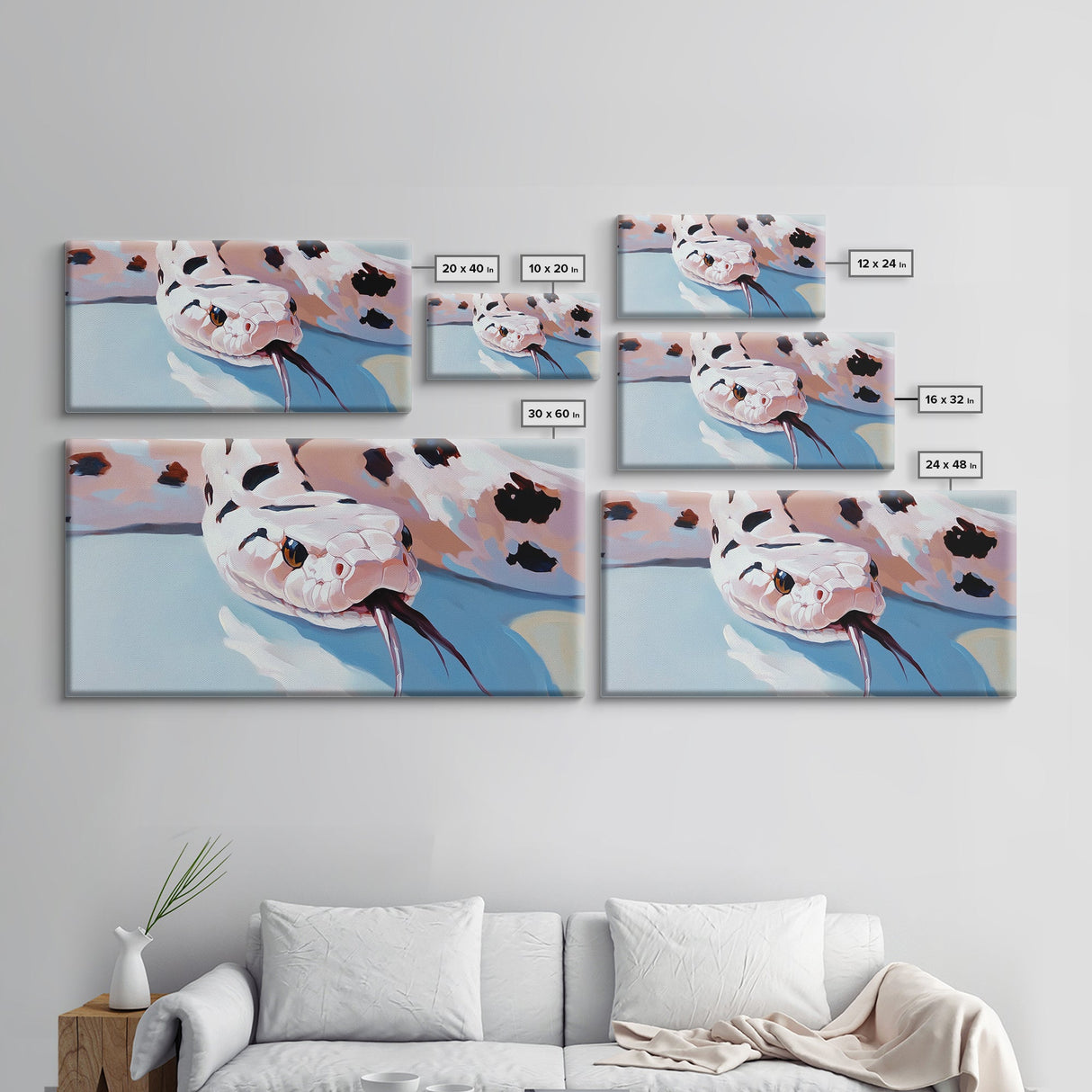 Snake Painting, Pink and Blue Wall Art, Whimsical Art, Reptile Lover Gift, Nature Art, Framed Canvas Print, Modern Decor, Moody Art